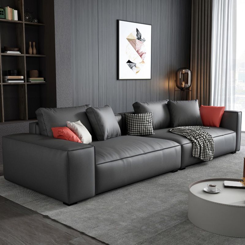 Dark Gray Faux Leather Square Arm Sofa/Sectionals with water proof for Living Room