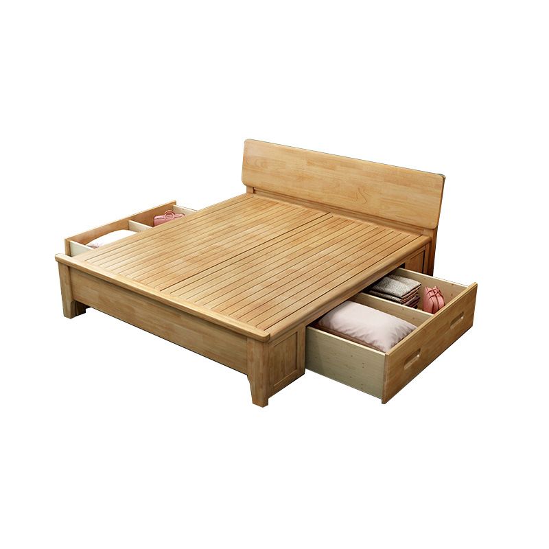 84.65 inch Wide Scandinavian Bed Frame Solid Wood Standard Bed with Headboard