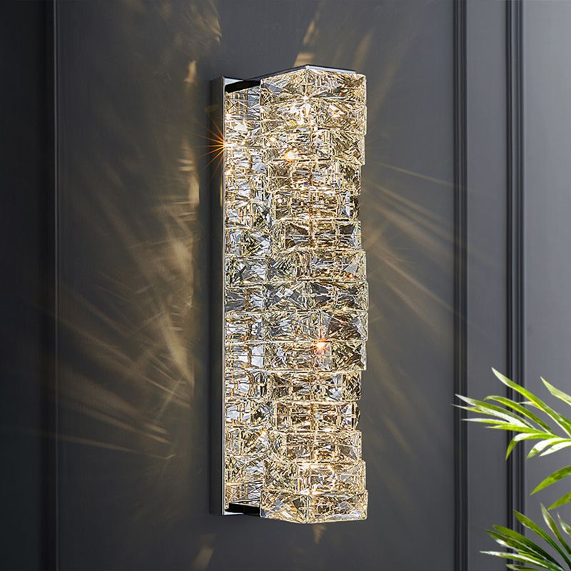 Application murale à LED à cristal argenté dans la lampe murale rectangulaire en acier inoxydable moderne en acier inoxydable pour les espaces intérieurs