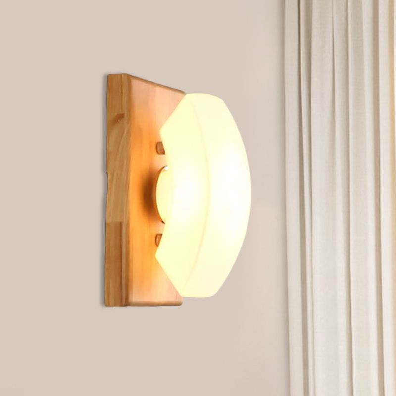 Frosted White Glass Cute Arch Sconce Nordic Single-Blue Wall Light with Wood Backplate