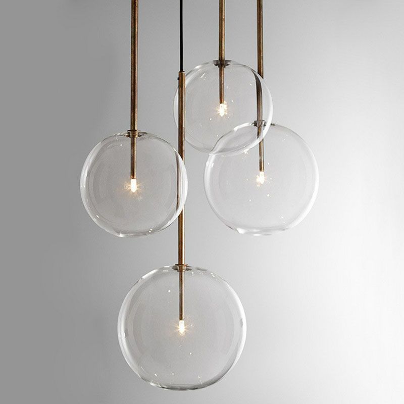 Hand-Blown Glass Globe Hanging Lamp Minimalism 1 Light Gold Finish Ceiling Pendant
