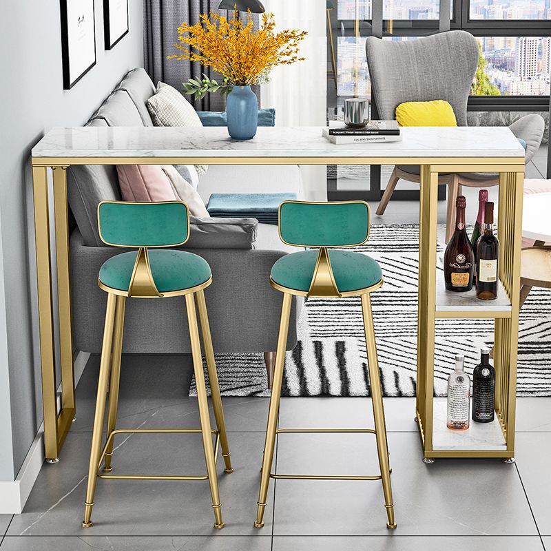 Glam Living Room Counter Chair Round Footrest Metal Counter Bar Stool with Cushion