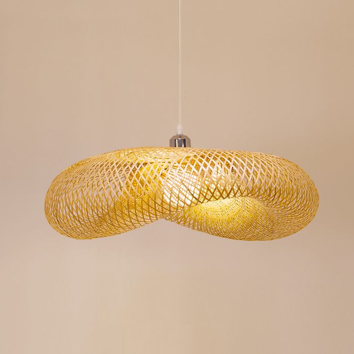 Modernes Touch Hanging Light Kit Bambus 1 Leichte Esszimmer Anhängerlampe in Beige