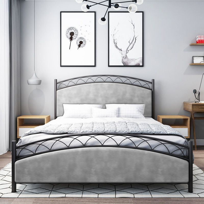 Modern Rectangular Bed Upholstered Headboard Bed with Metal Legs