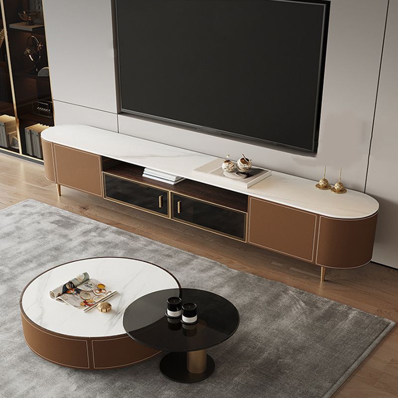 Wooden TV Stand Console Brown Modern Style TV Cabinet with Doors