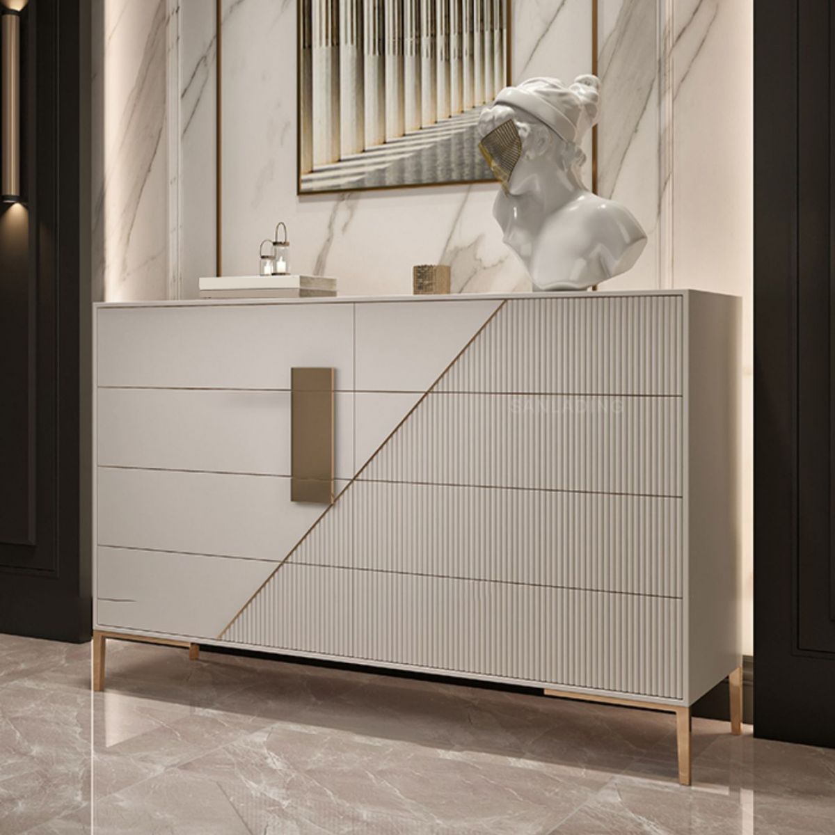 Glam Horizontal Storage Chest Wood Soft-Close Drawers Double Chest