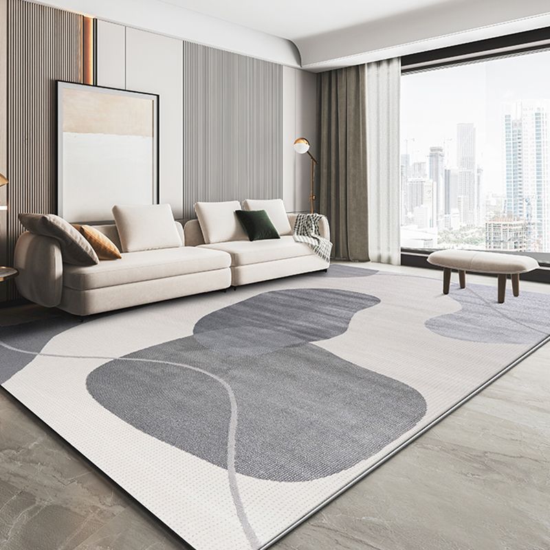Grey Modern Area Carpet Tie-Dye Pattern Polyester Area Rug Easy Care Washable Rug for Living Room