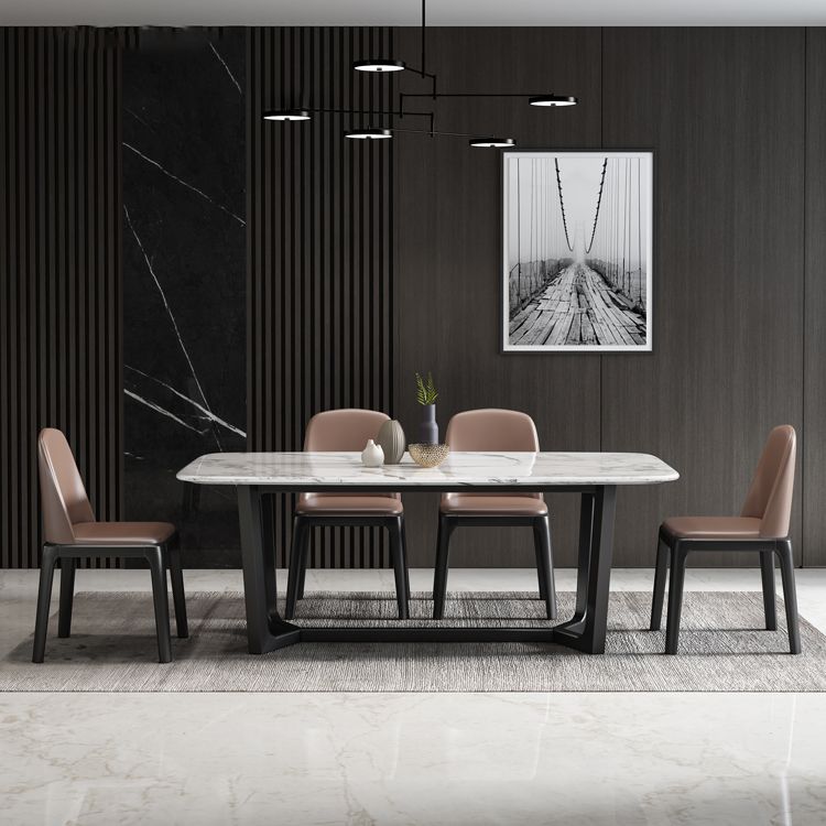 Simplicity Style Rectangle Marble Fixed Dinner Table with Trestle Base