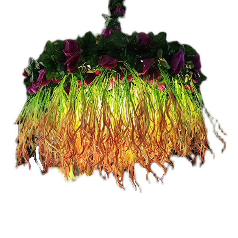 Artificial Plant Restaurant Hanging Light Fixture Rustic Metal Ceiling Pendant Light