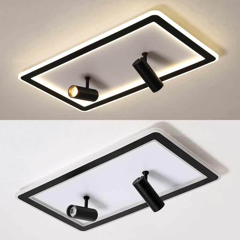 Black New Modern LED Flush Mount Rectangular Living Room Ceiling Light Fixture with 4 Spotlights