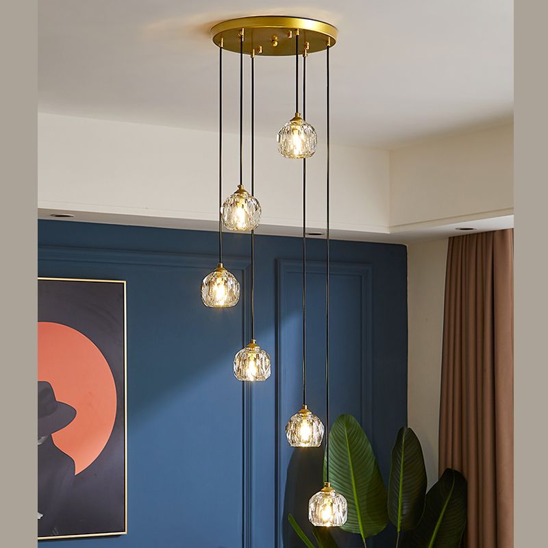 Schattierte hängende Leuchte Moderne Stil Kristall Gold Anhängerleuchte für Treppe