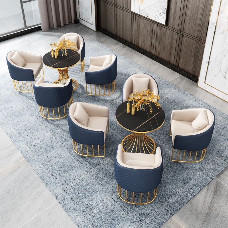 Modern Style Sintered Stone Dining Room Set with Round Table and Gold Leg Dining Table Furniture