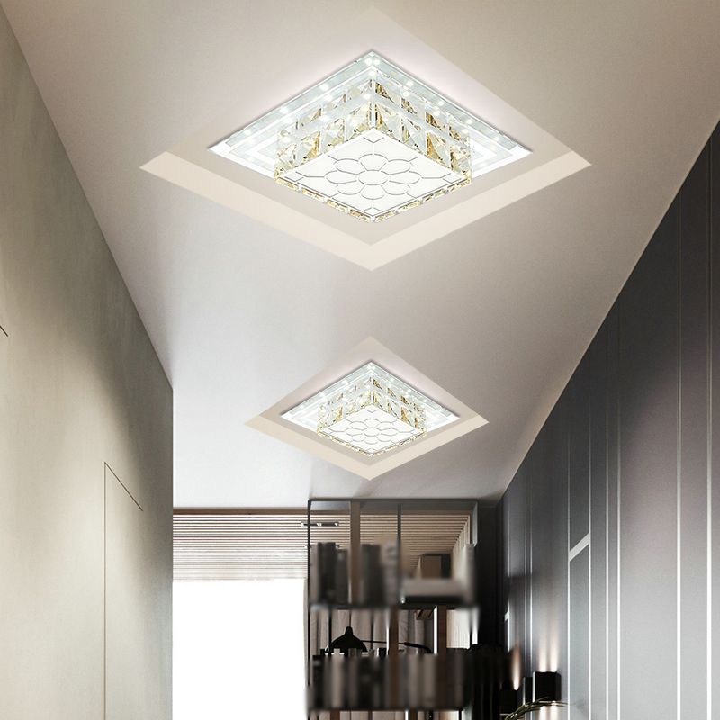 Illuminazione minimale rotonda/quadrata da incasso con illuminazione a LED in cristallo per corridoio vicino alla lampada da soffitto in luce calda/bianca con motivo floreale