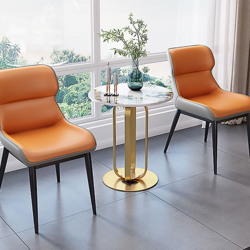21.65-inch Tall Round Side Glam Metal Frame Stone Top Sofa Side End Table