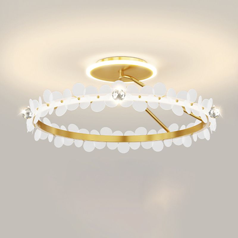 Modern Crystal Flush Mount Circle Shape Ceiling Light with Plastic Shade for Living Room