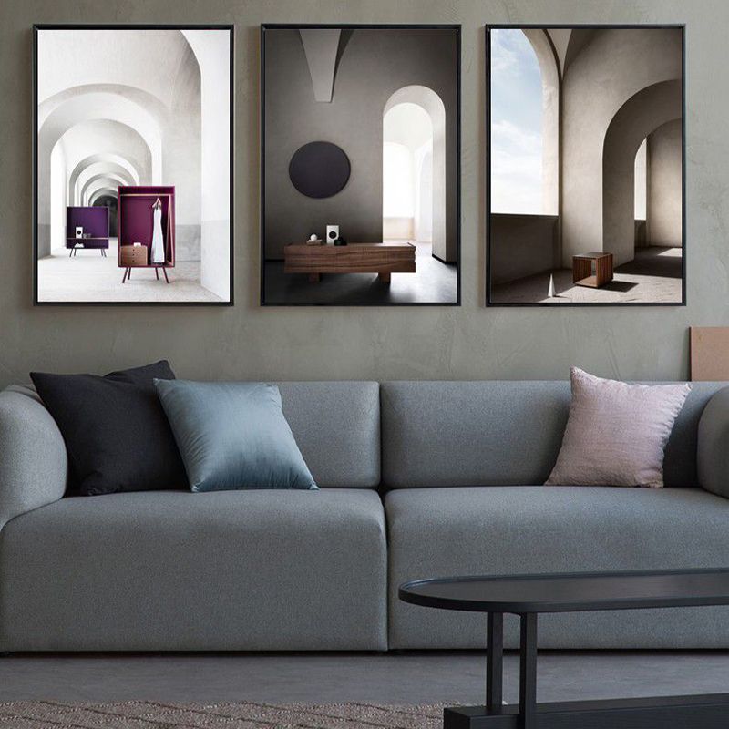 Arched Door Scenery Wall Art Set Soft Color Modern Style Canvas Print for Family Room