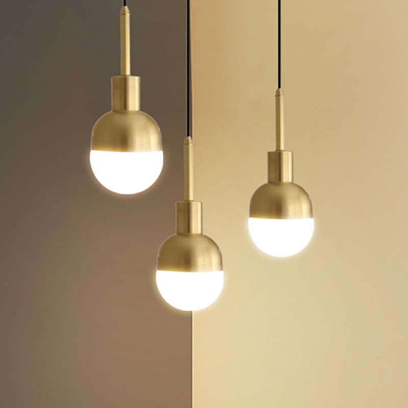 Modernist Ball Pendant Lamp Milk Glass 1 Light Living Room Ceiling Hung Light in Gold