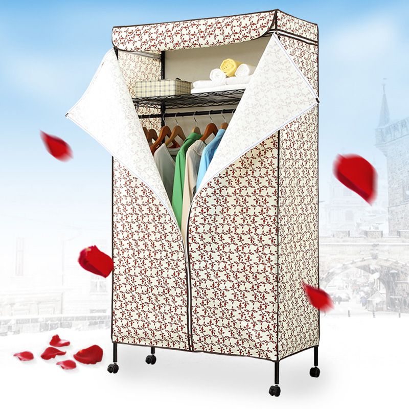 Contemporary Style 2-Shelf Wardrobe Steel Cloth Rod Included Wardrobe Closet