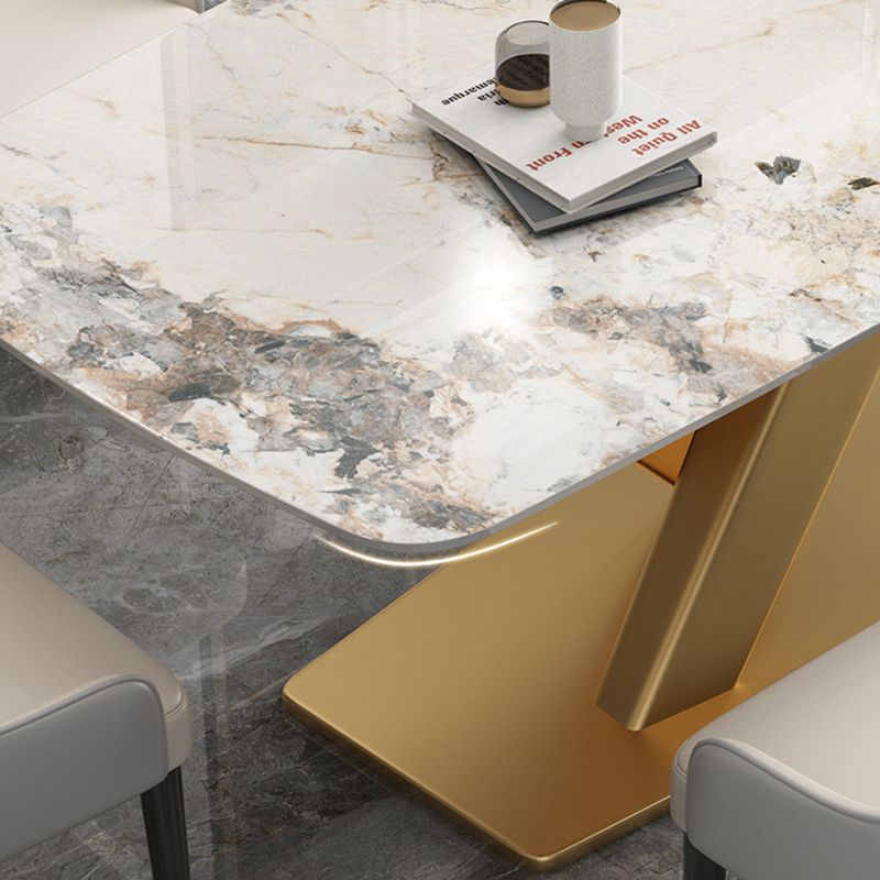Nordic Glam Style Sintered Stone Rectangle Table Set 1/2/5/7 Pieces Dining Set