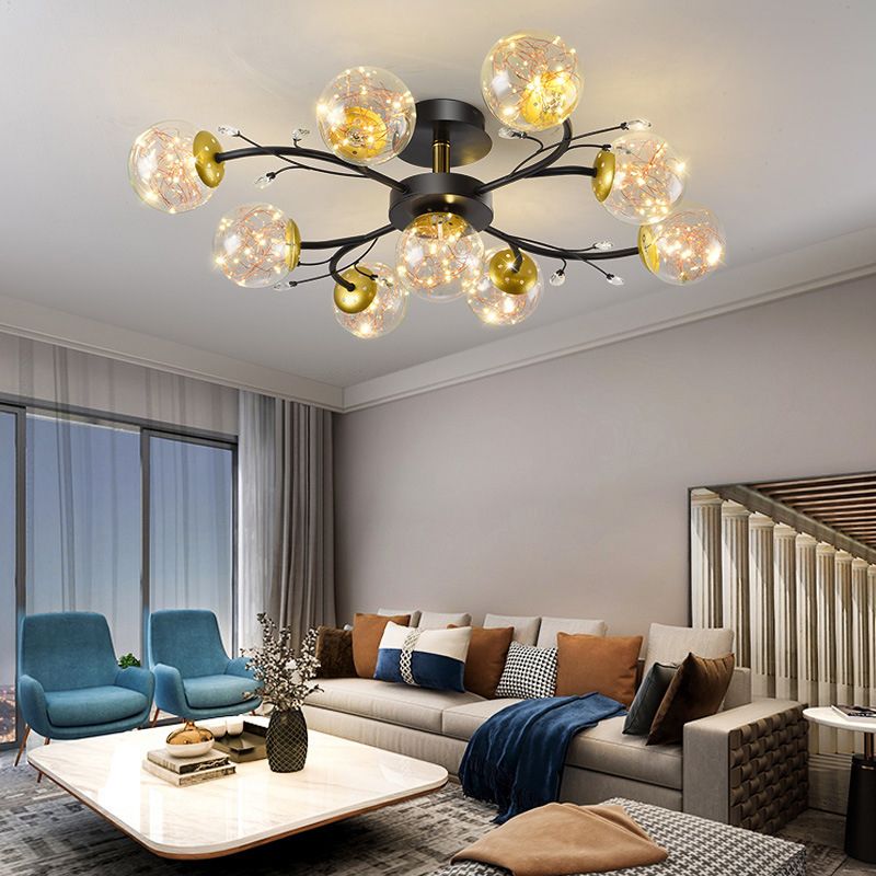 Forma de bola de vidrio al ras del techo de techo moderno múltiples luces de montaje al ras en negro