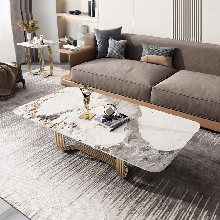 Glam Abstract Coffee Table Slate Rectangular Coffee Table for Home