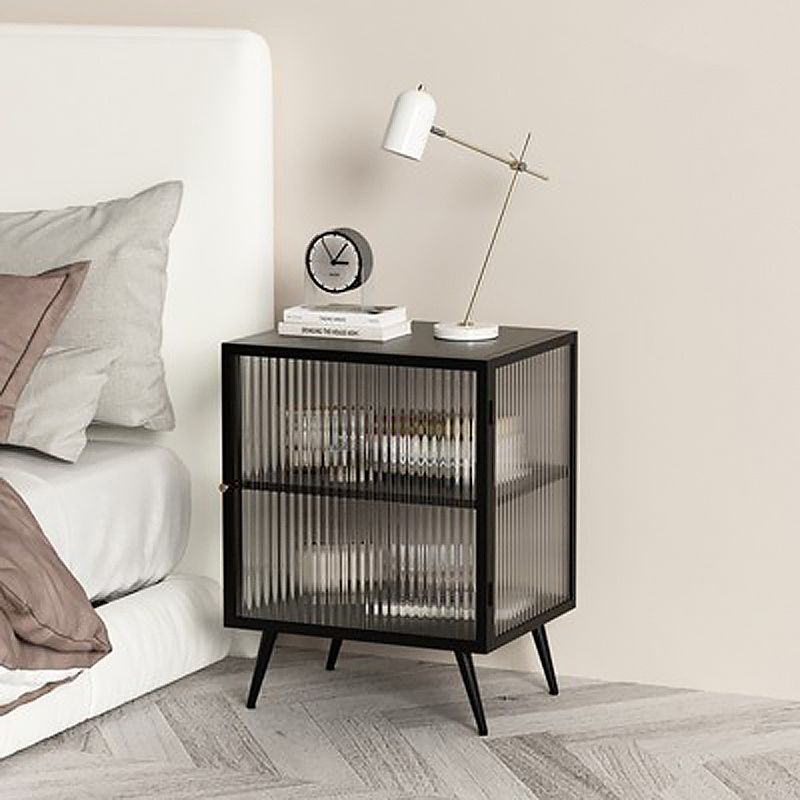 21'' Tall 1-shelf Accent Table Nightstand Modern Metal Nightstand in White/Black