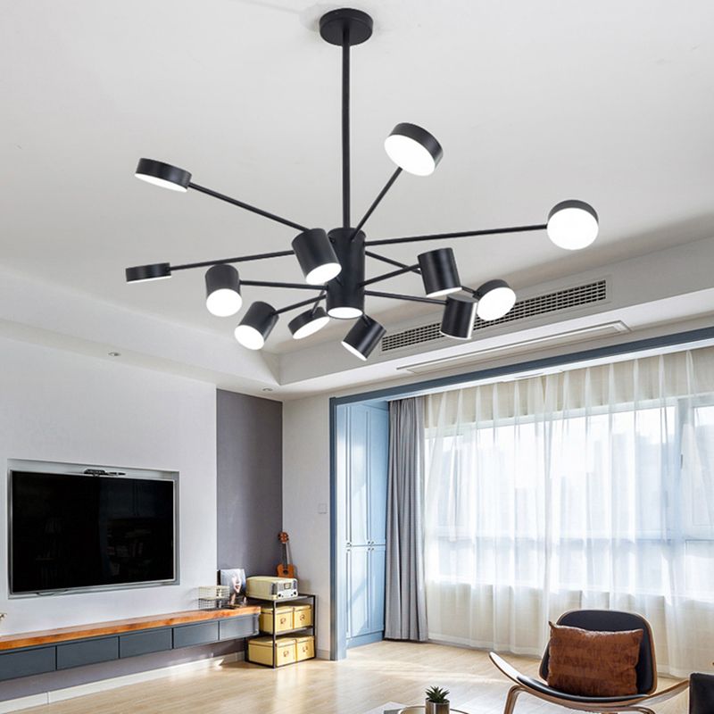 Luces de lámpara de metal de sombra de cilindro accesorios de iluminación de araña modernos en negro