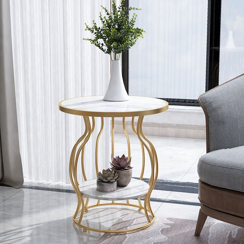 Double Tier End Table Modernist Slate Side Table with Storage Shelf