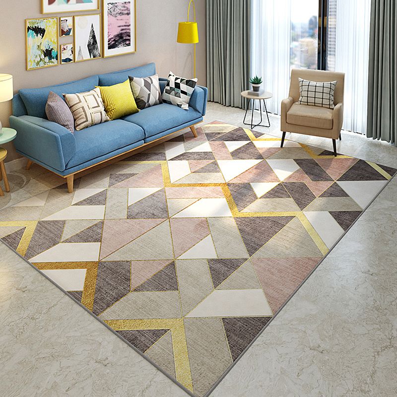 Multi-Colored Living Room Indoor Rug Contemporary Color Block Area Carpet Polyster Stain-Resistant Rug