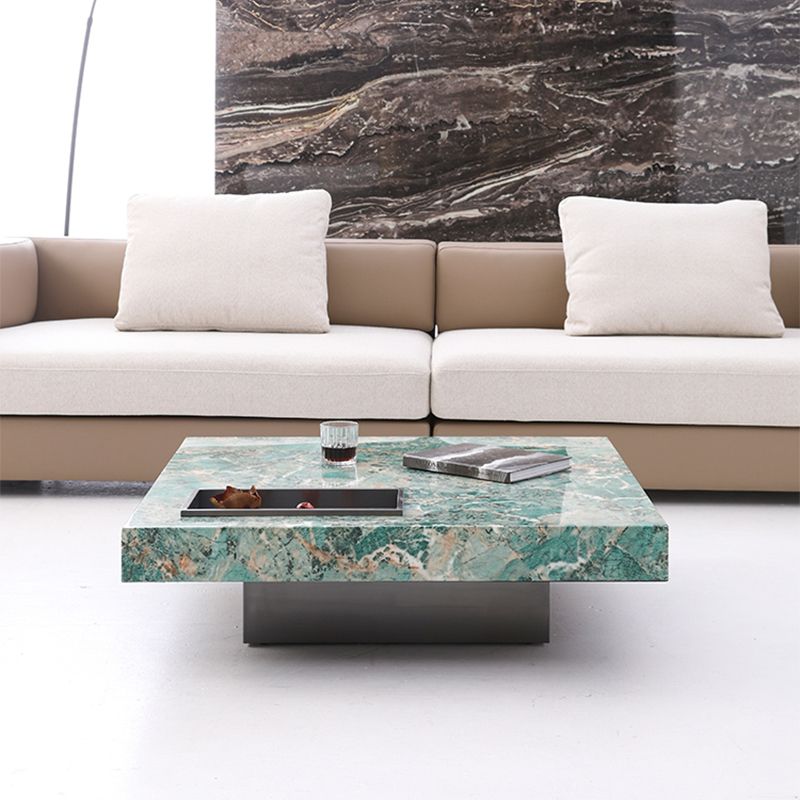 11"H Contemporary Cocktail Table Stone Square Coffee Cocktail Table