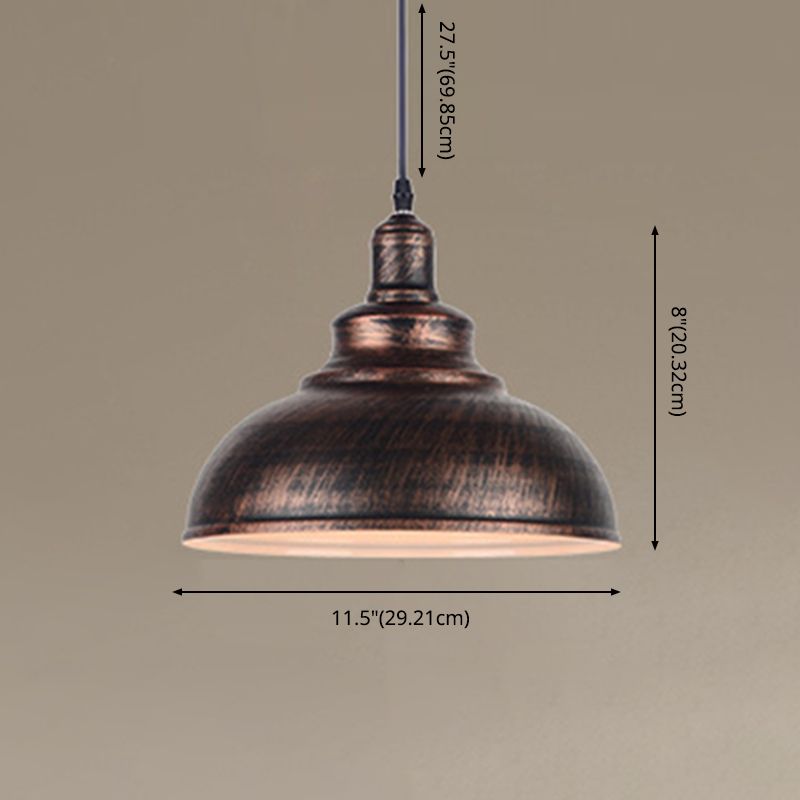 11.8" Wide Dome Hanging Lamp Vintage Industry Style Metal Pendant Light for Bedroom Living Room