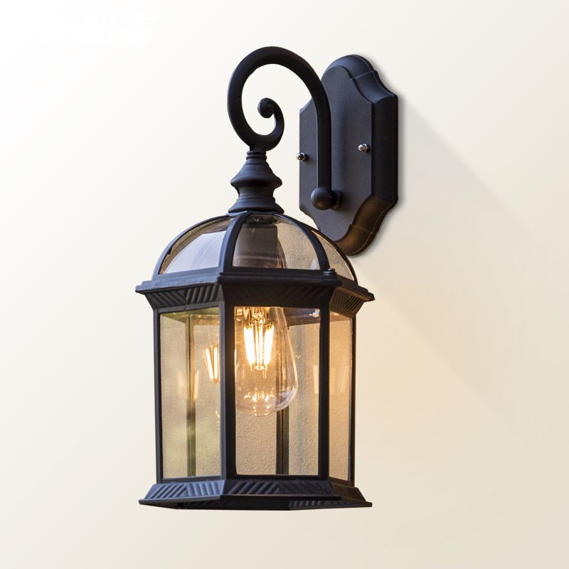 Retro Glass Shade Wall Light Geometric 1 Light 15.5" High Wall Sconce for Outdoors