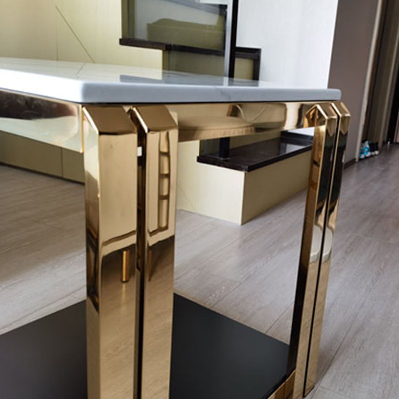 Modern Square Stone Top Side Table Stainless Steel Block End Snack Table