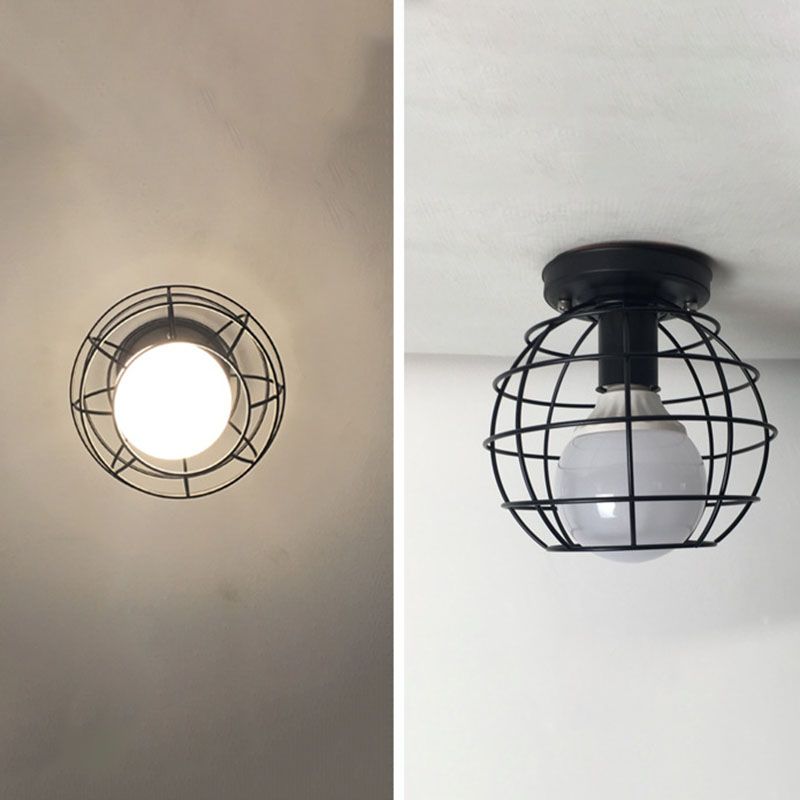 Geometrische Hanger Licht Industriële Stijl 1 Light Metal Flush Mount Light Fixture in Zwart