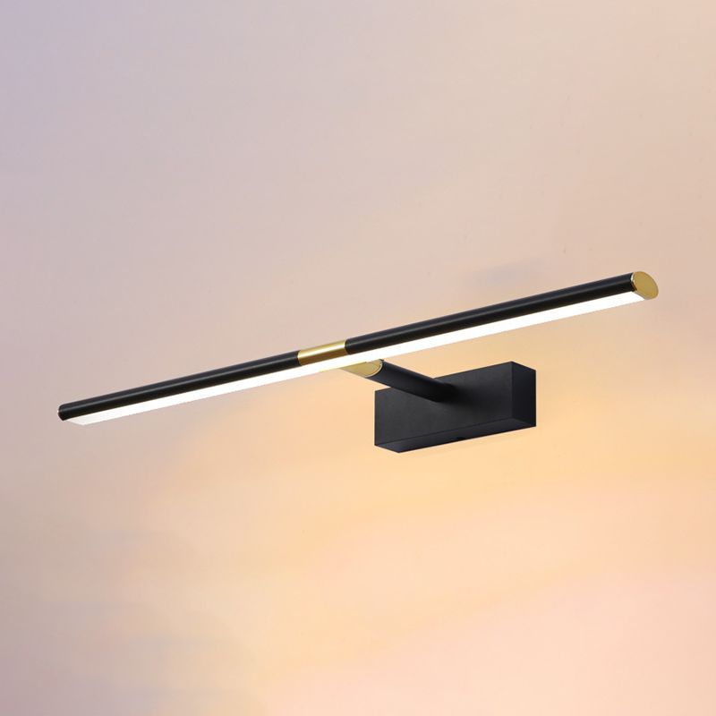 Single Light Linear Shade Wall Sconce Modern Style Metal Mirror Wall Lighting in Black
