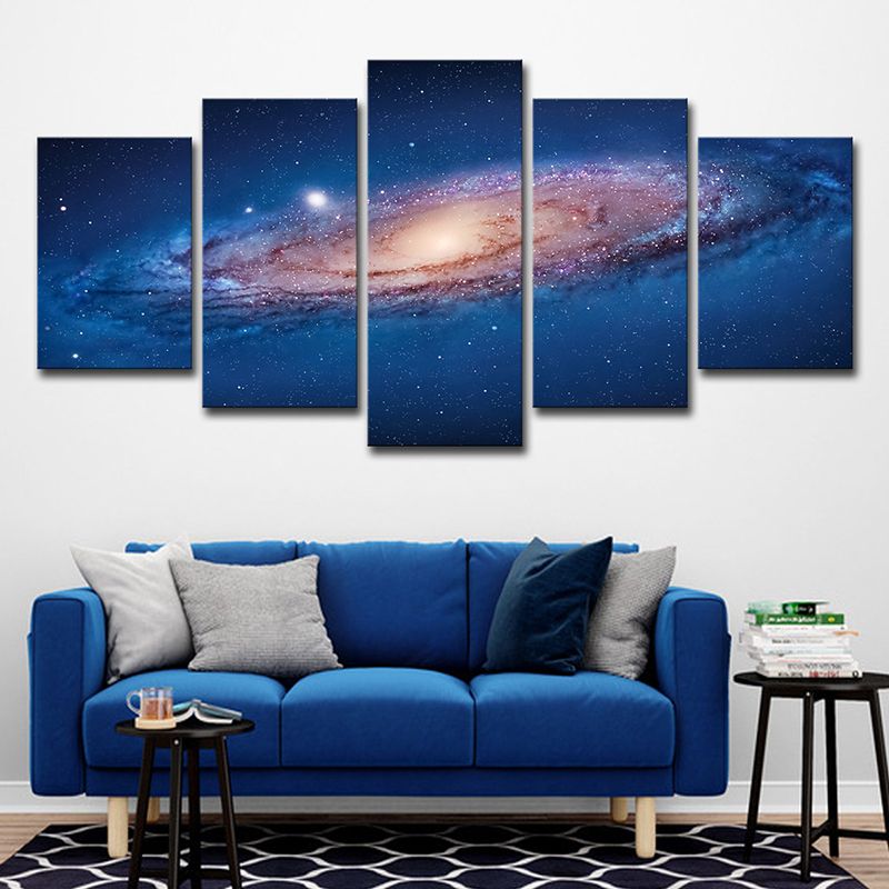 Cosmic Spiral Galaxy Canvas Print Blue Science Fiction Wall Art for Kids Room
