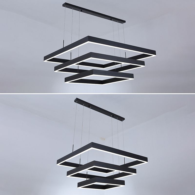 Minimalist Square LED Chandelier Metallic Living Room Suspension Light in Black