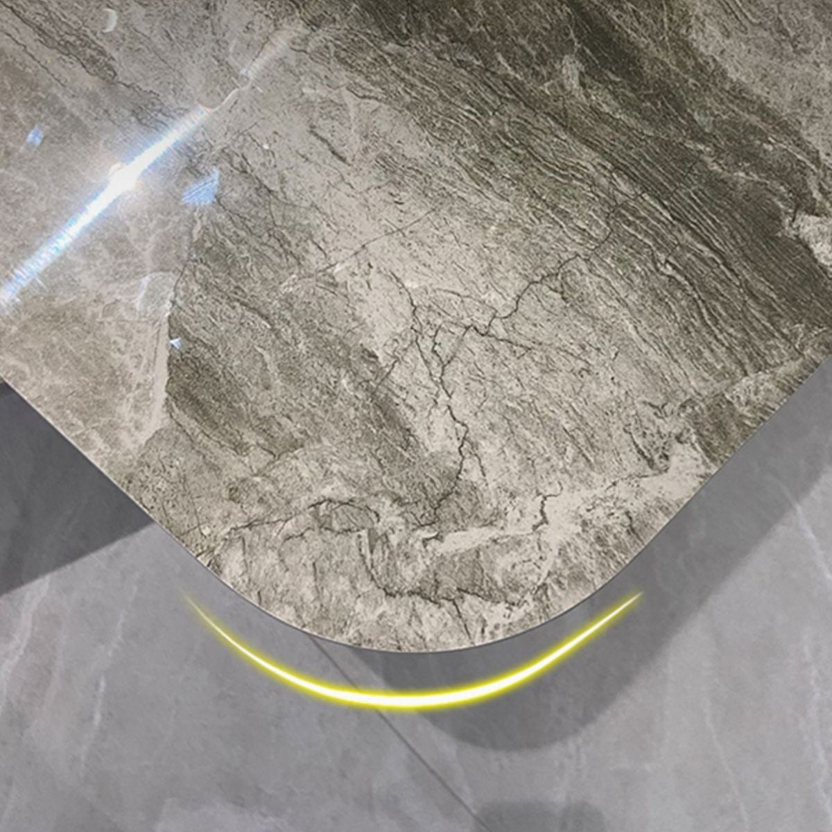 Minimalist Style White Slate Dining Table Rectangular Formal Dinette Set with Wood Base