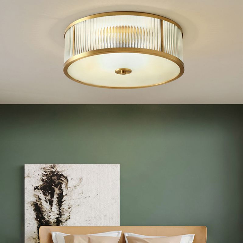 Colonial Classic round plafonnier cuivre intérieur encastré avec abat - jour en verre transparent