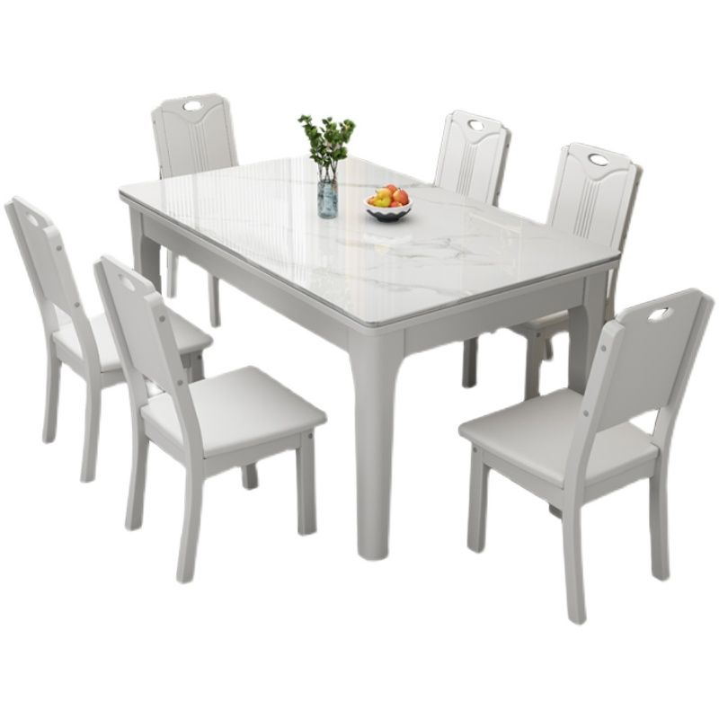 Rectangle Modern Dining Table Sintered Stone Fixed Table with 4 Wood Legs