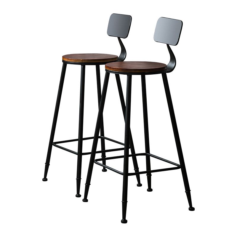 Modern Armless Backrest Counter Stool Iron Bar Stool with Wooden Seat for Bar