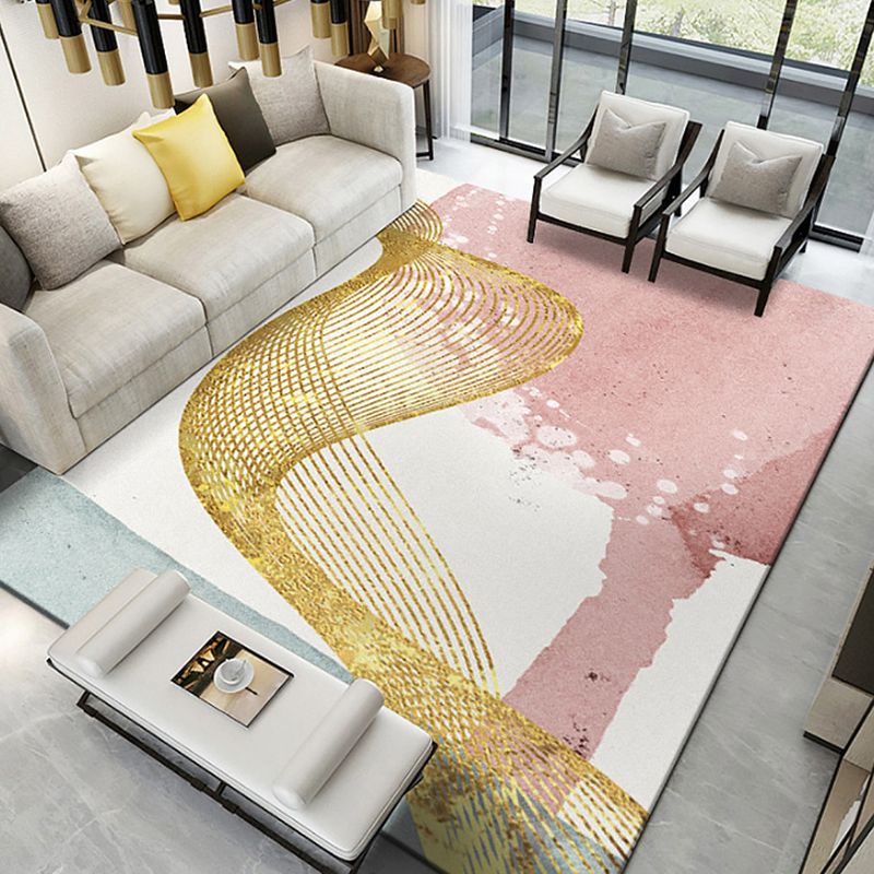 Modern Sitting Room Rug Multi Color Abstract Watercolor Carpet Polyester Anti-Slip Backing Rug