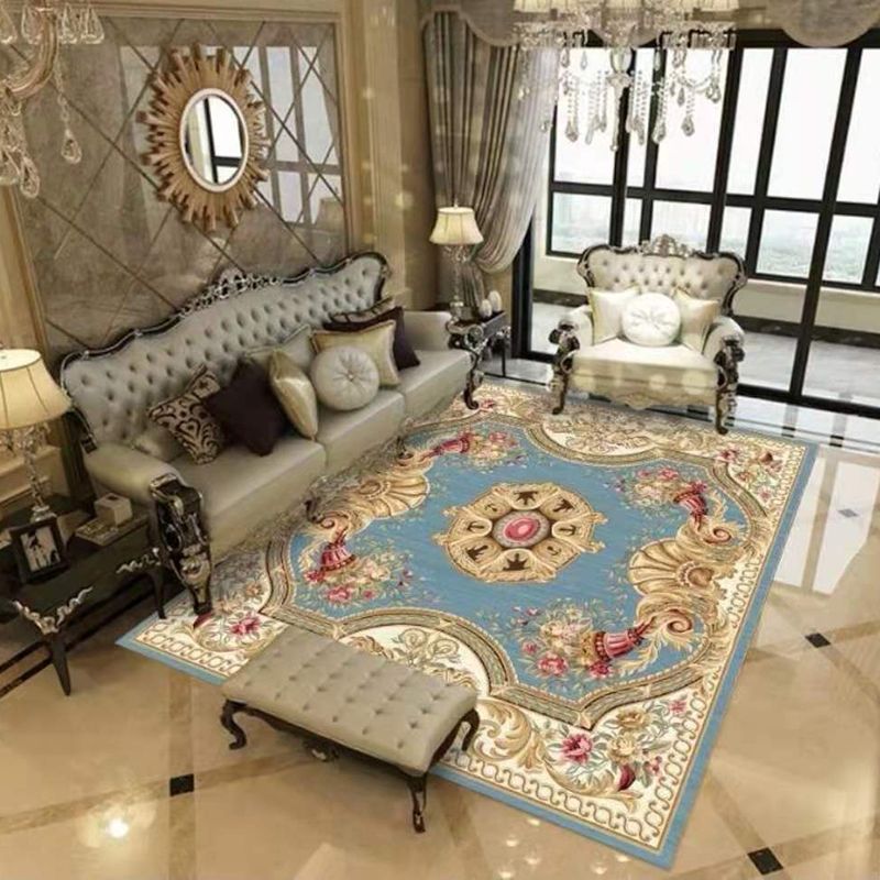 Red Retro Carpet Polyester Flower Carpet Washable Carpet for Home Decoration