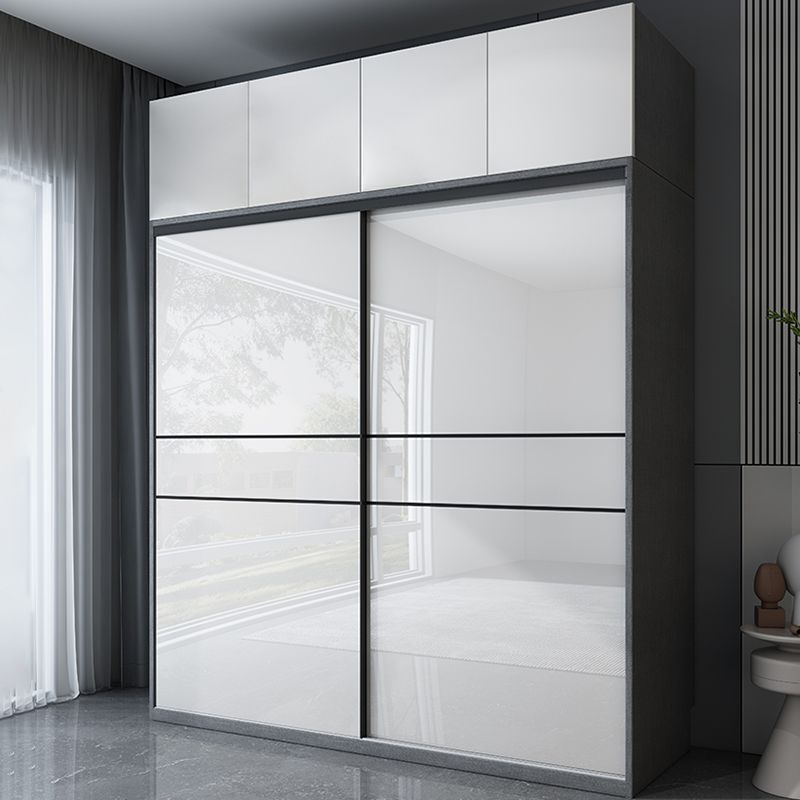 Glossy White Manufactured Wood Storage Cabinet Modern Cabinet with Sliding Doors