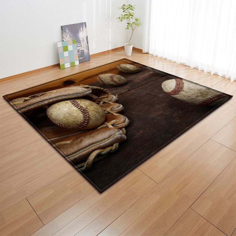 Green Modern Carpet Football Print Polyester Area Rug Stain Resistant Rug for Drawing Room