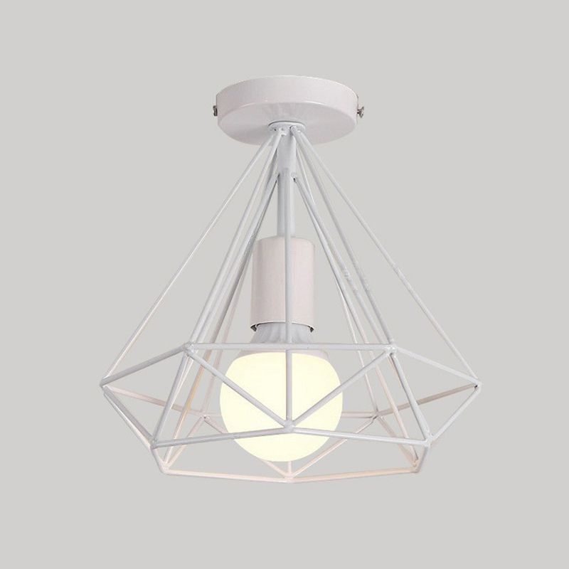 Single-Bulb Ceiling Fixture Vintage Iron Wire Geometric Flush Mount Lighting for Aisle