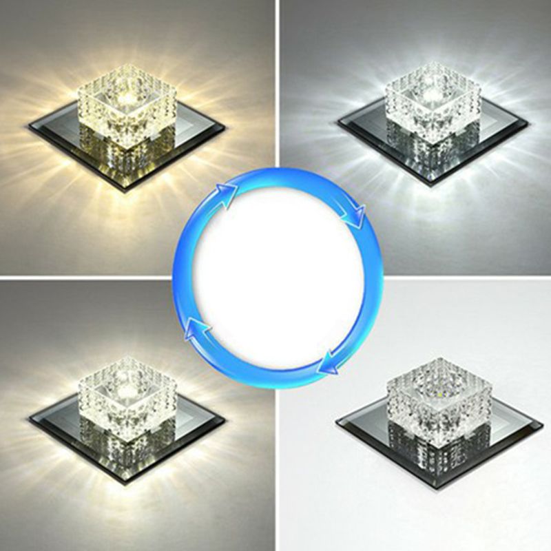 Crystal Square LED Flush Mount Light Simplicity Flush Mount Ceiling Light in Black for Foyer
