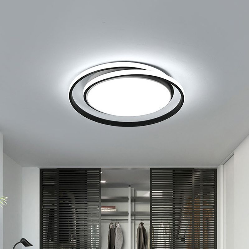 Éclairage de plafond moderniste en acrylique à LED circulaire noir/or en lumière chaude/blanche, largeur de 18"/21,5"