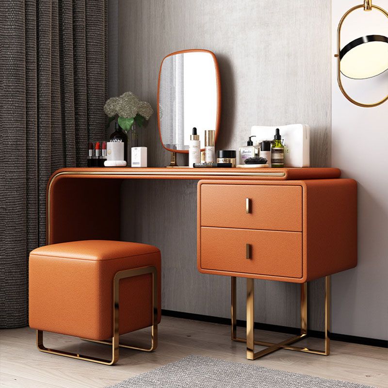 Glam Faux Leather Vanity Dressing Table 2-Drawer Makeup Vanity Desk