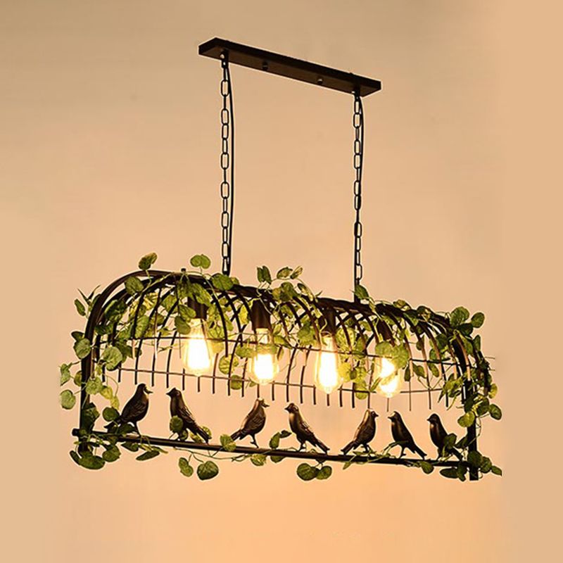 Industrial Style Hanging Lamp Iron Frame Island Light Fixture for Bar (Included Leaves)